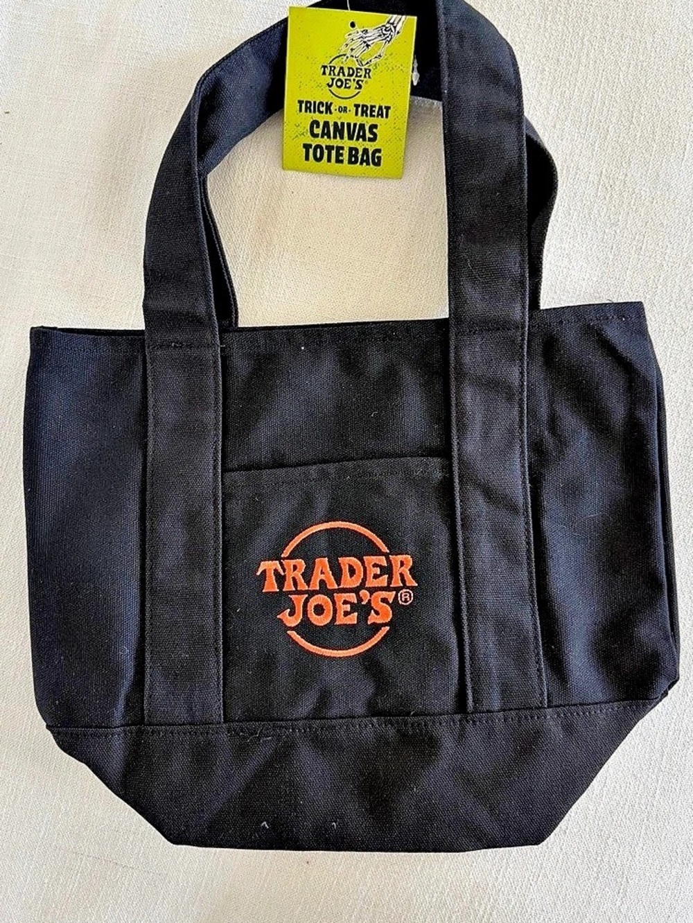 Trader Joe's Trick-or-Treat Mini Canvas Tote Bag Black Canvas Tote Bag NWT